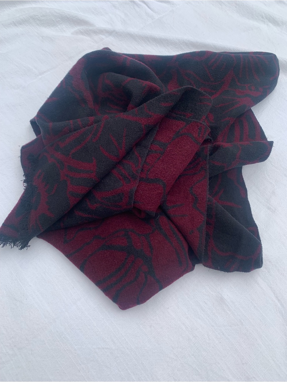 Y2K / Vintage Dynamite 100% Brushed Silk Scarf Burgundy Black Abstract Pattern